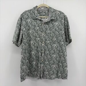Tailor Vintage Mens Button Down Shirt Green‎ Leaf Print Short Sleeve XL